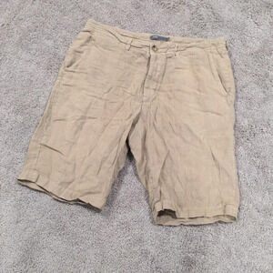 VINCE tan linen button fly shorts size 34